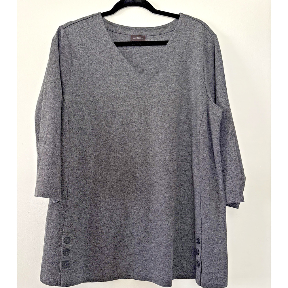 J Jill Wearever Speckled Gray 3/4 Sleeve Button Hem Top Stretch Pullover XL